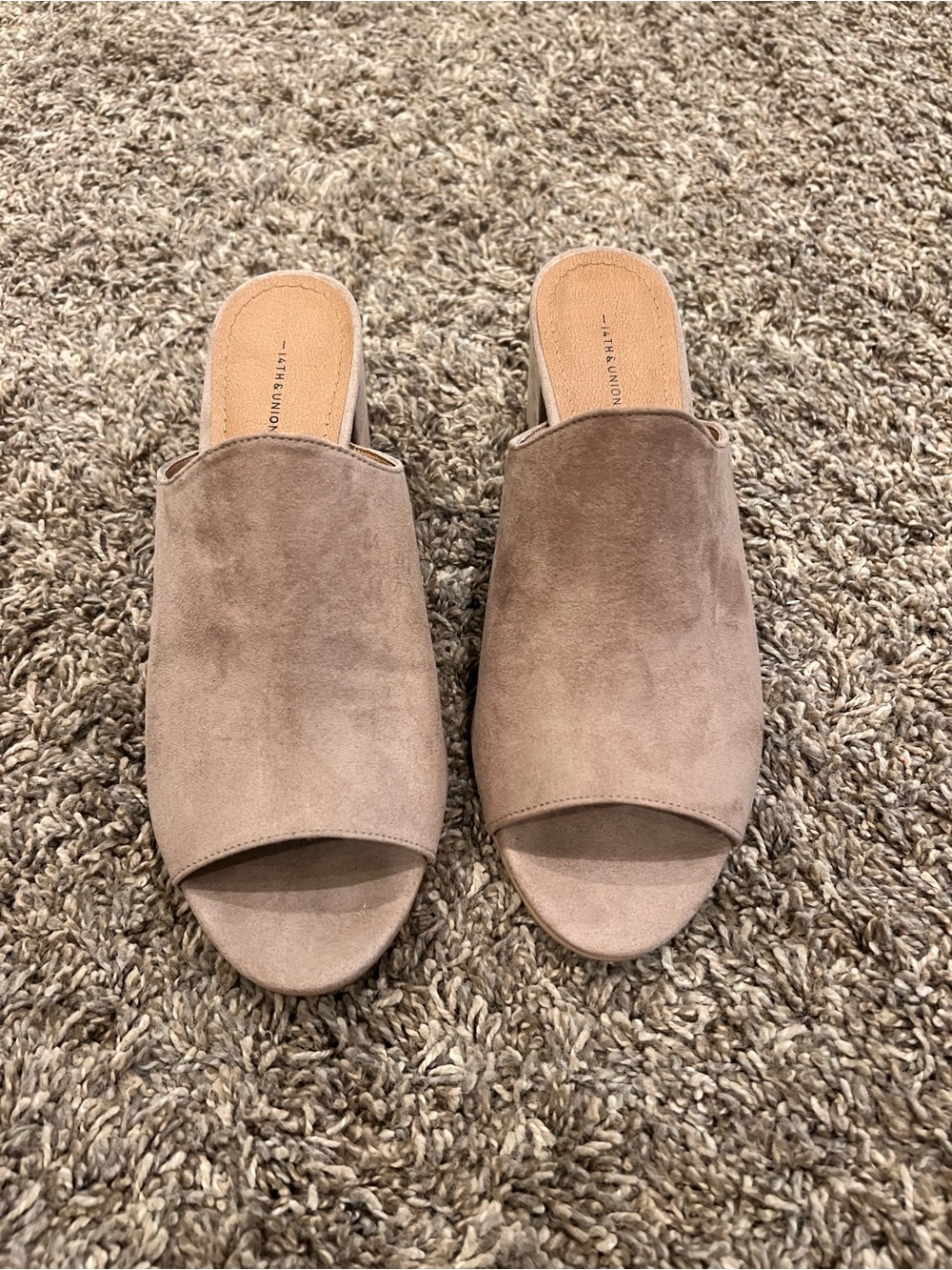 14th & Union Taupe Suede Open-Toe Mules